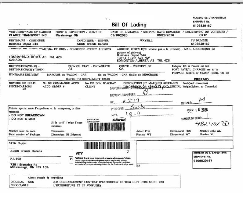 Example Bill of Lading returned by KIPDFImages